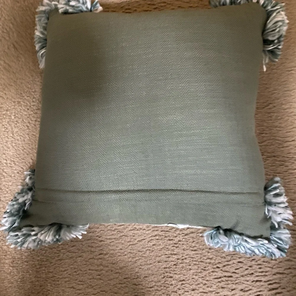 3D Yarn Knit Woven Tassel Christmas Tree Sage Green Decorative Pillow 18”x18”